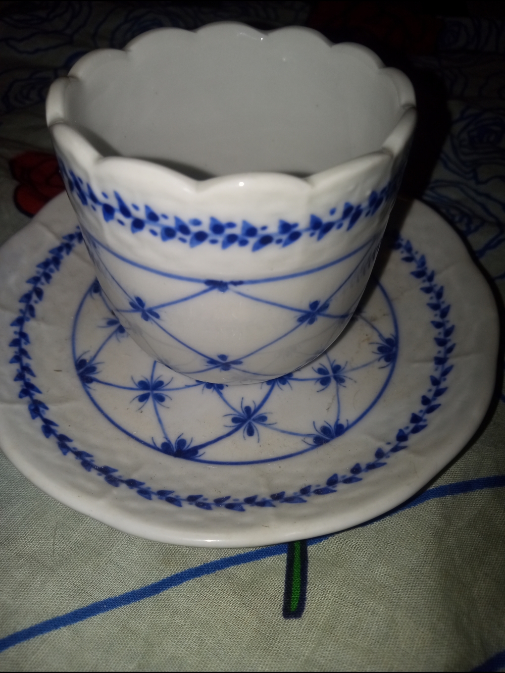 White Porcelain Cup and Saucer with Blue Floral Pattern - Home Dining